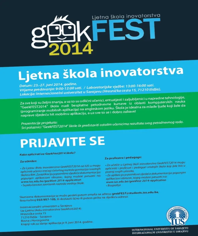 Uluslararası Saraybosna Üniversitesinde yaz okulunun yenilikleri 'geekfest 2014'